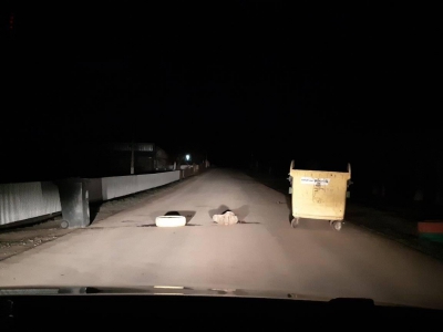На Тернопільщині невідомі перекрили дорогу сміттєвим баком (фотофакт)