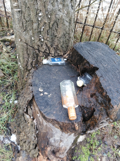 На Тернопільщині пляшки з-під спиртного знайшли у чужому дворі (фотофакт)