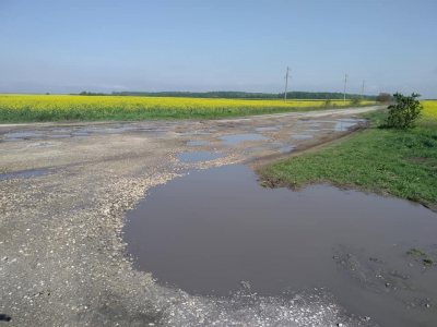 На Тернопільщині після дощу на дорозі утворилися «ставки»