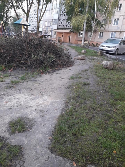 На одному з дитячих майданчиків Тернополя вже місяць лежать бетонні брили (фотофакт)