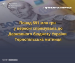 Тернопільська митниця спрямувала до Державного бюджету України понад 591 млн гривень