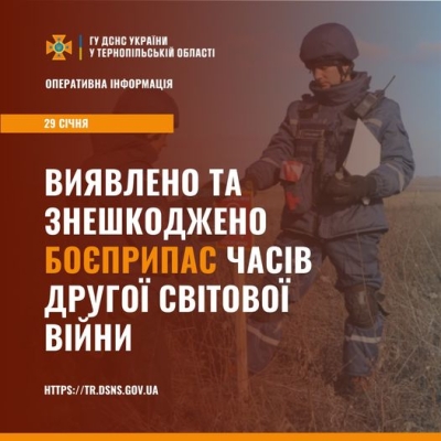 На Тернопільщині піротехніки виявили та знищили авіаційний боєприпас