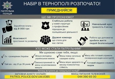 Тернополю потрібно більше сотні патрульних поліцейських: відкриті вакансії