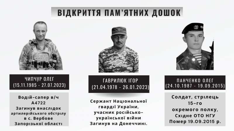 У громаді на Тернопільщині відкриють меморіальні дошки трьом полеглим захисникам