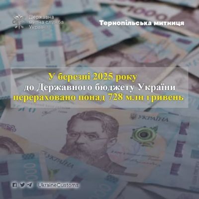 Бюджет країни отримав від Тернопільської митниці понад 728 мільйонів гривень