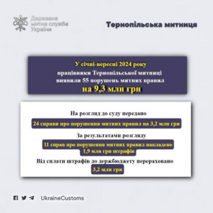 На Тернопільщині виявили порушень митних правил на 9,3 млн гривень