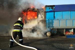 Посеред дороги на Тернопільщині загорілася вантажівка з насінням соняшника (фото)