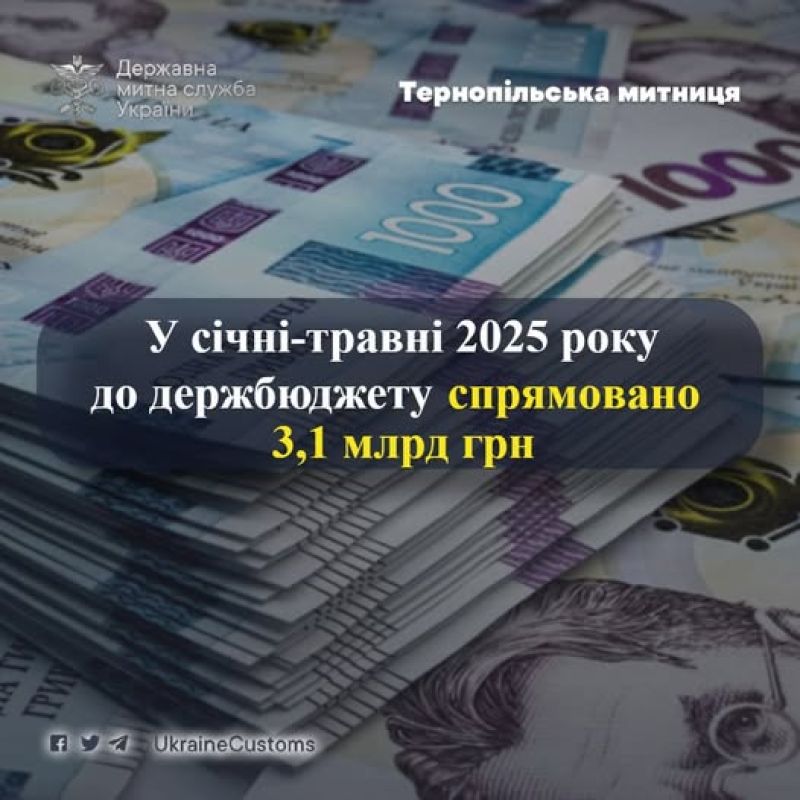 Тернопільська митниця спрямувала до Державного бюджету України 3,1 мільярда гривень