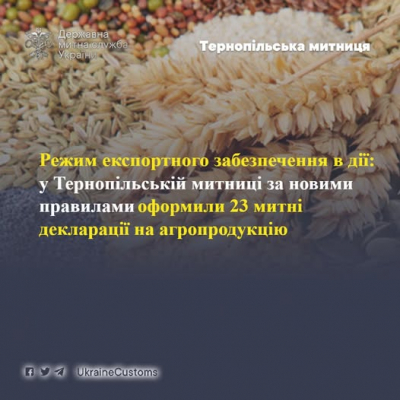 Режим експортного забезпечення в дії: у Тернопільській митниці за новими правилами оформили 23 митні декларації на агропродукцію