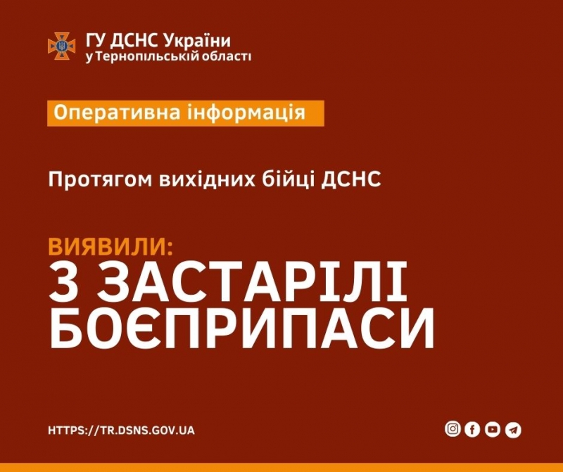 На Тернопільщині виявили три застарілі боєприпаси