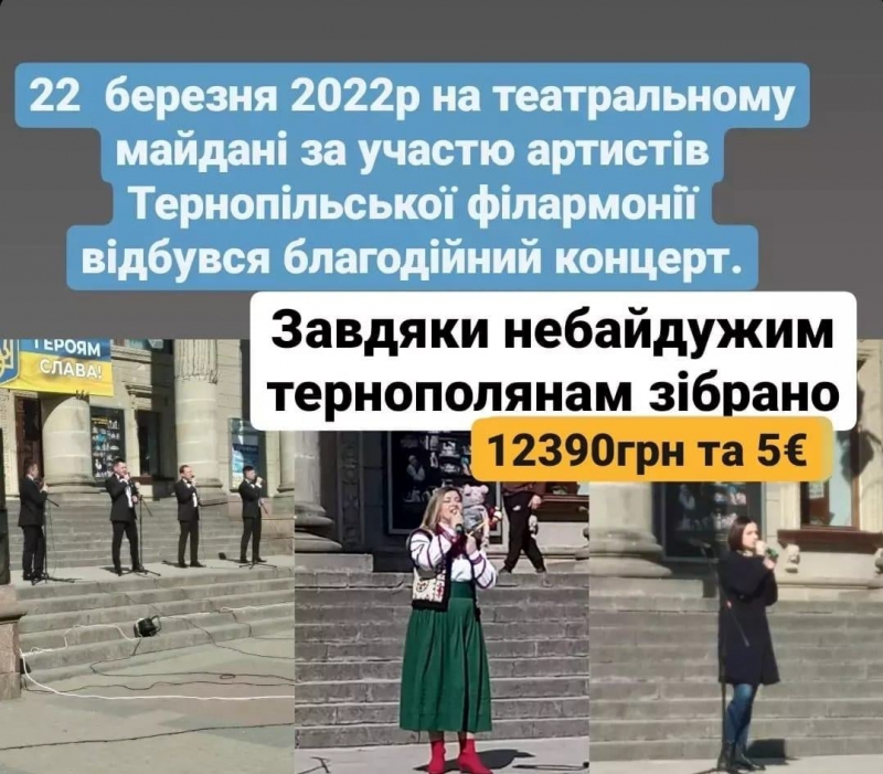 У Тернополі артисти філармонії зібрали понад 12 тисяч гривень для ЗСУ