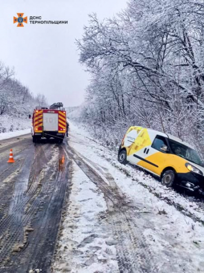 На Тернопільщині рятувальники діставали із кювету автомобіль Укрпошти