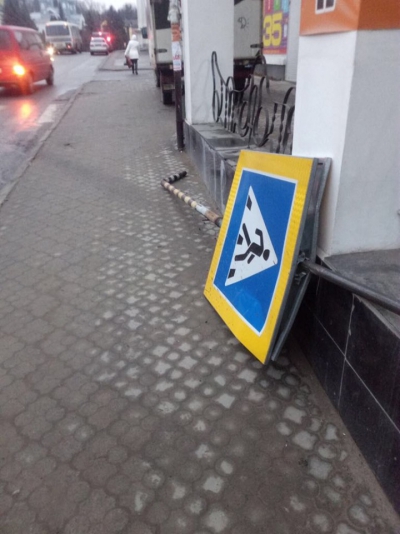 У День закоханих на Тернопільщині автівкою знесли дорожній знак (фотофакт)
