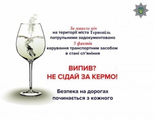 За ніч у Тернополі зупинили п&#039;ятьох п&#039;яних водіїв