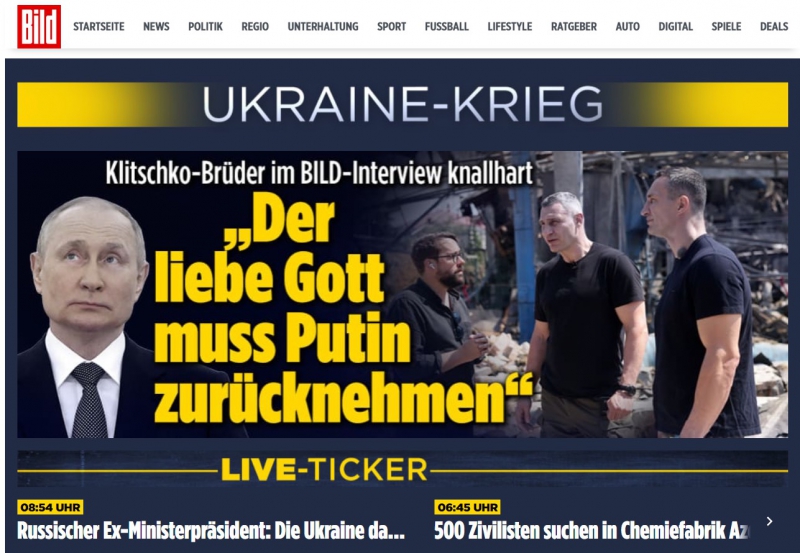 Хтось у Німеччині думає, що до війни ще далеко. Це неправда, - Кличко для «Bild»