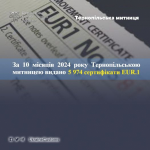 Тернопільською митницею видано 5 974 сертифікати з перевезення товарів форми EUR.1