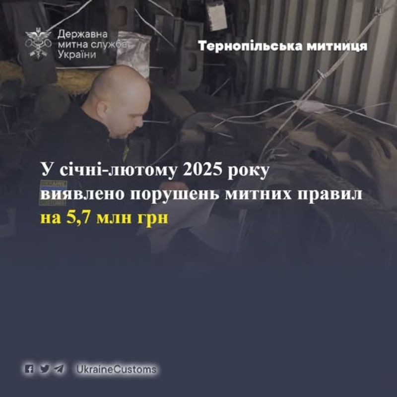 Тернопільські митники виявили порушень митних правил на 5,7 млн грн