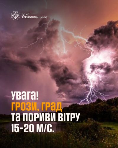 На захід насуваються грози: попередження від рятувальників Тернопільщини